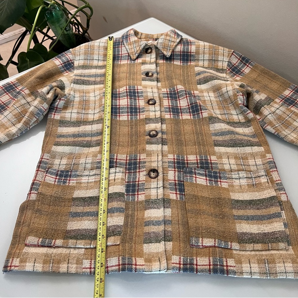 DALMYS | Cream, tan, & blue checked plaid rare vintage shacket jacket coat - Picture 8 of 12